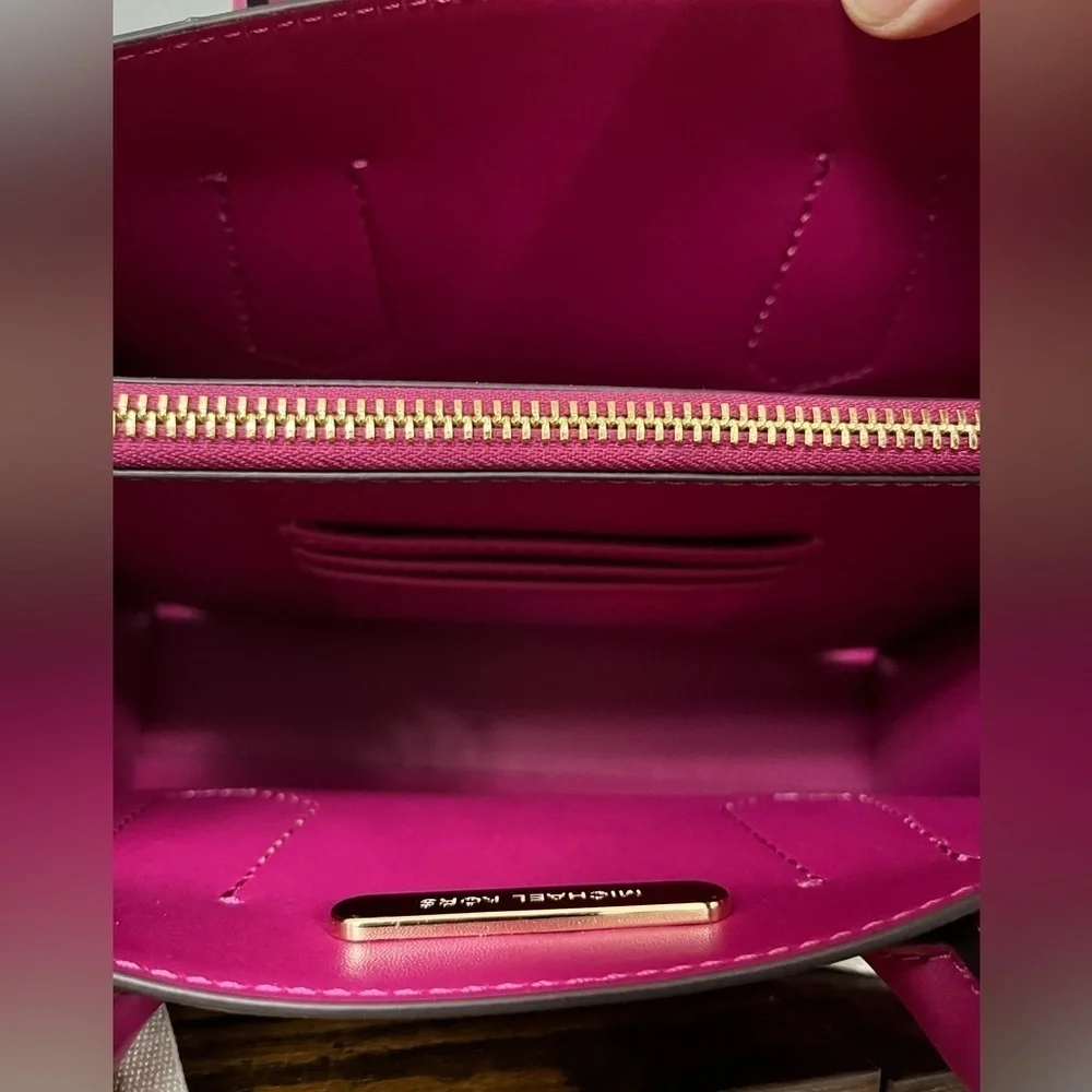 Michael Kors Maple Small Satchel Deep Fuchsia Saffiano Leather NWT - Picture 3 of 6